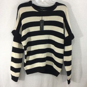 Romeo & Juliet Black Cream Striped Ruffle Sweater
